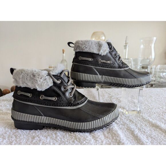 JSPORT by Jambu Mary Ankle Rubber W/ Fur Trim ~ Black Boots Sz 6M - Picture 8 of 11